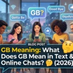 "GB Meaning: What Does GB Mean in Text & Online Chats? (2026)" with illustration avatars on a dark background, alongside a smaller thumbnail below titled "WHAT DOES GB MEAN IN TEXT? Good Bye" with a mobile phone graphic.