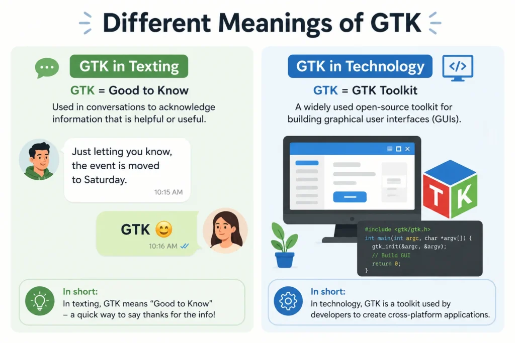 Different meanings of GTK in texting and technology
