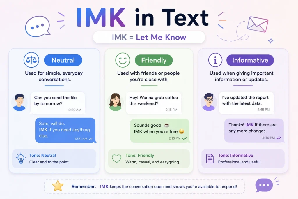 IMK mean in text showing neutral, friendly and informative tones