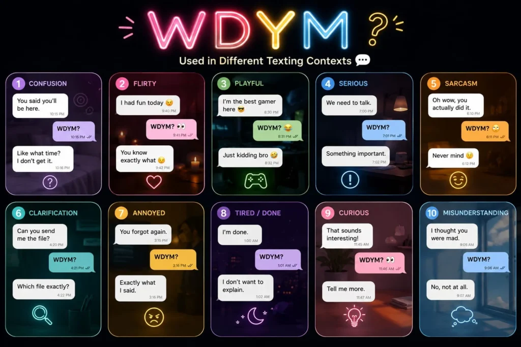 WDYM mean in text examples showing different conversation contexts
