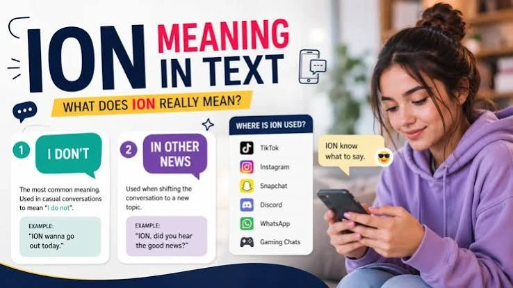 Person looking at a smartphone message containing the word "Ion" while trying to understand its meaning in a casual text conversation.