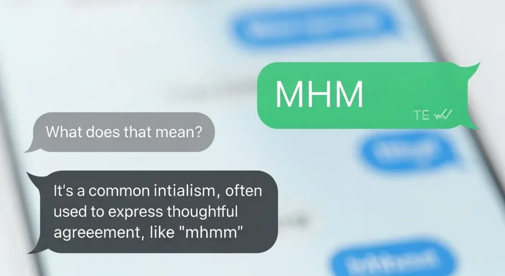 What MHM mean in text summarized with yes, agreement, listening, and acknowledgment examples