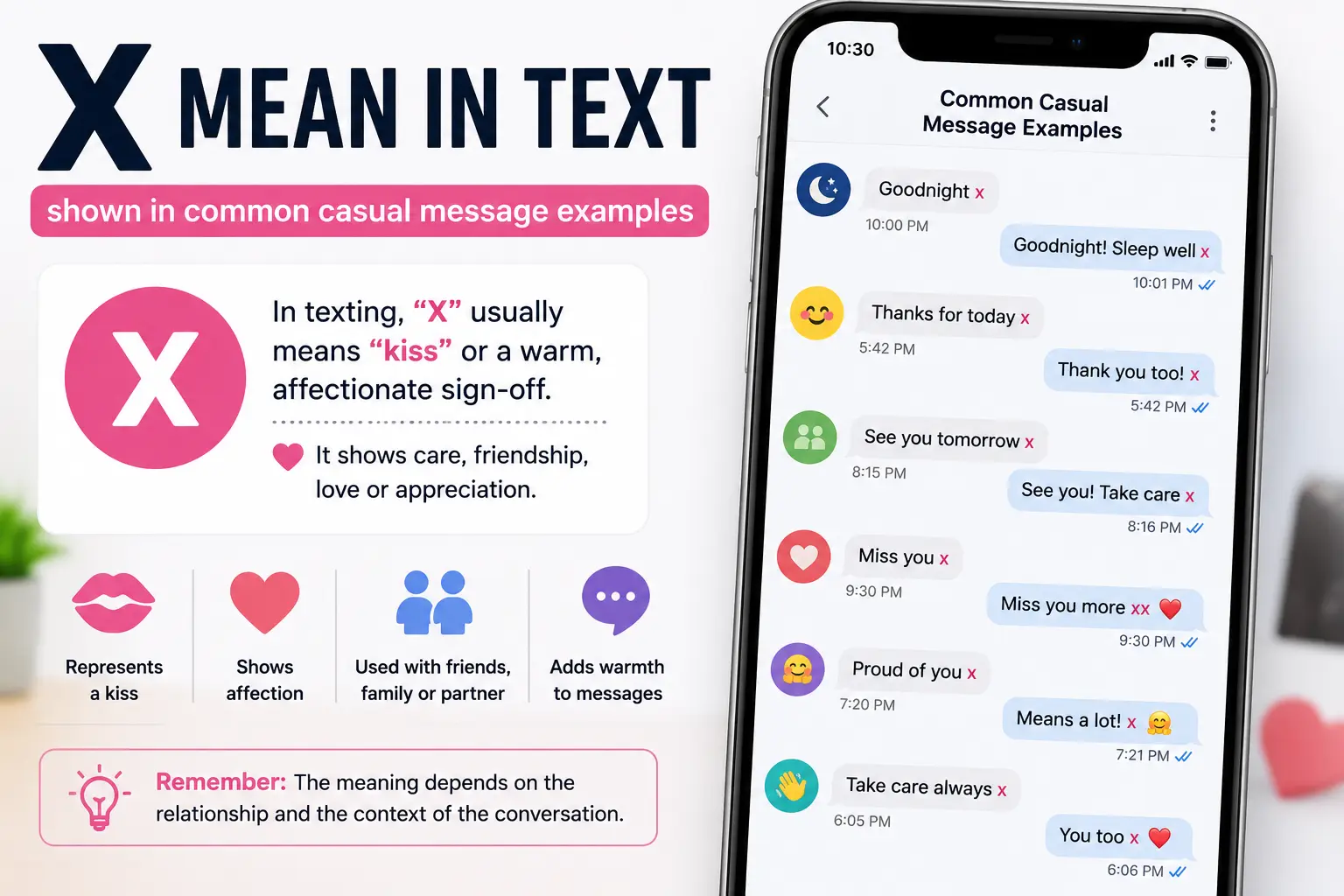 X Mean In Text shown in common casual message examples