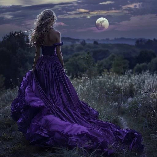 Romantic purple dress photo for Instagram with an elegant evening setting