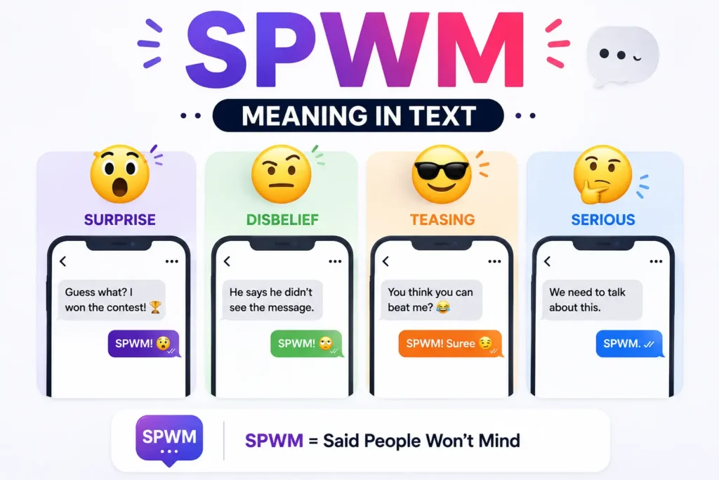 SPWM meaning in text examples showing surprise, disbelief, teasing, and serious conversations.