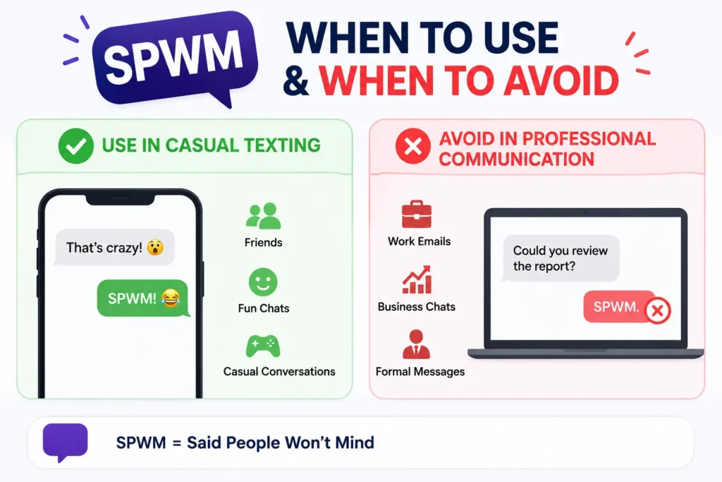 When to use SPWM slang in casual texting and when to avoid it in professional communication.