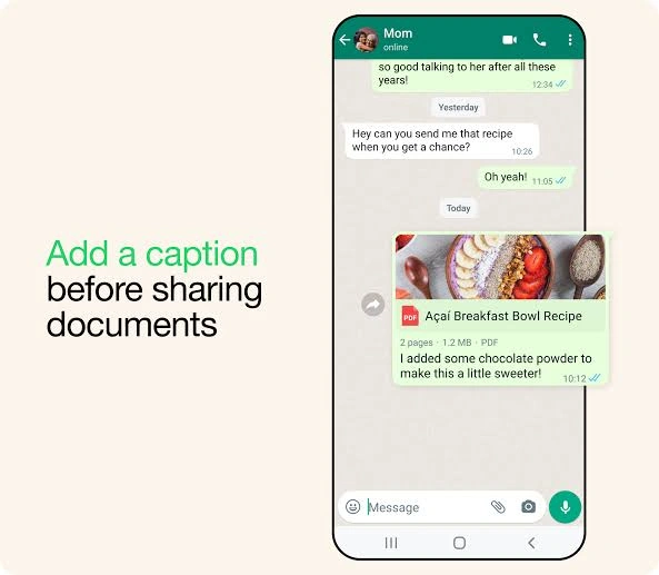 Person choosing a WhatsApp About caption on a smartphone